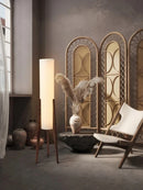 Helnys Solid Wood Floor Lamp with Art Fabric Shade