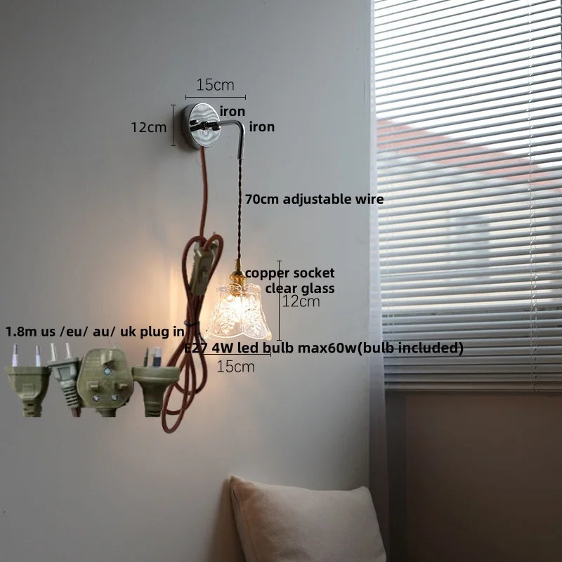 Helnys White Glass LED Wall Lights with Pull Chain Switch - Modern Nordic Design