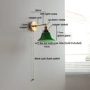 Helnys Vintage Industrial LED Wall Light with Green Glass and Wood