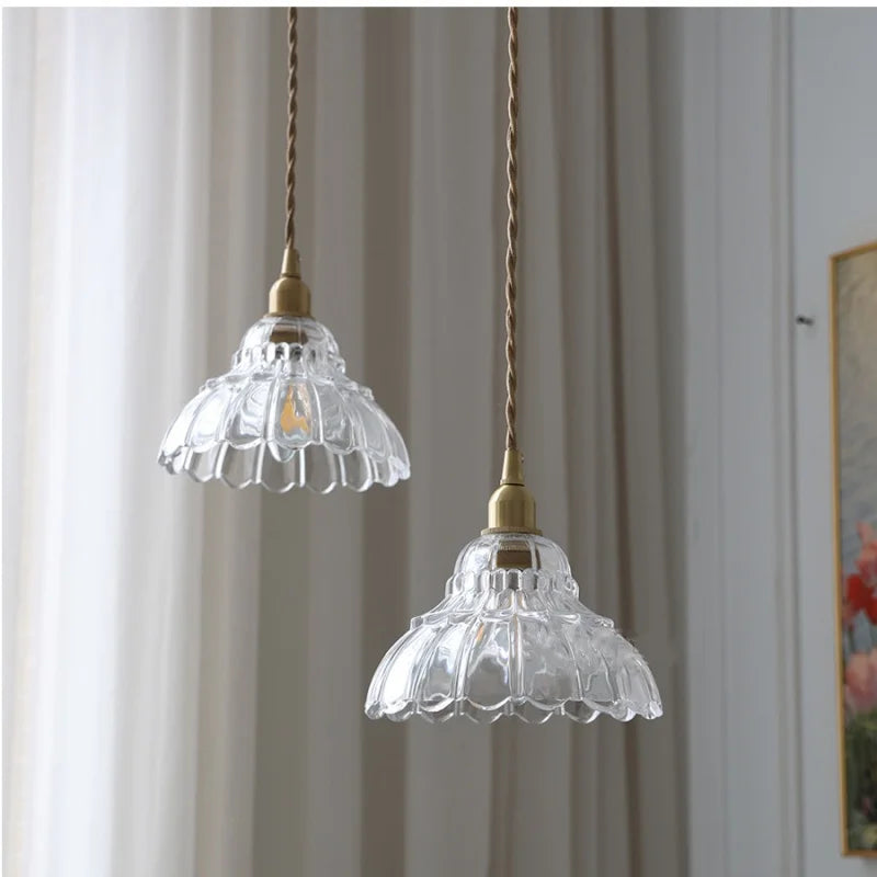 Helnys Flower Glass LED Pendant Lamp Copper Socket Hanging Light