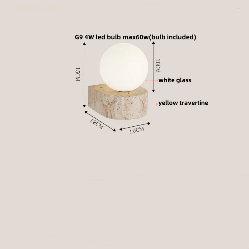 Helnys Modern Nordic Travertine Stone Wall Sconce LED Wall Light for Coffee Corridor
