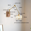 Helnys Cube Glass LED Wall Lamp Sconce with Pull Chain Switch Rotation Wood Arms