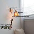 Helnys Wood Canopy LED Wall Lights Pull Chain Amber Glass Sconce Nordic Modern