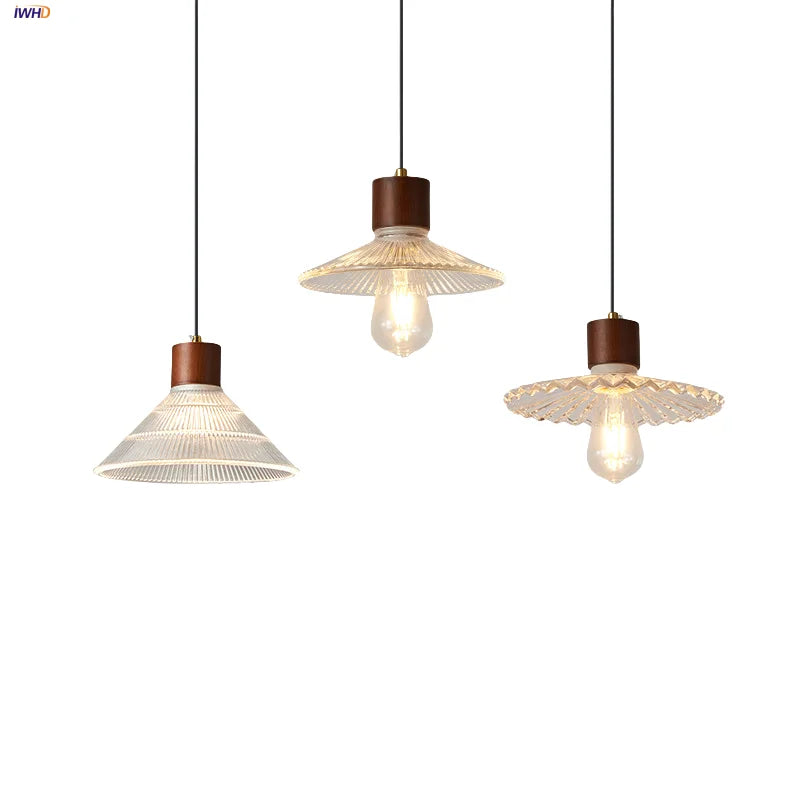 Helnys Modern Wood & Glass LED Pendant Lights - Nordic Hanging Lamp