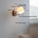 Helnys Rotatable Vintage LED Wall Sconce Pull Chain Switch Wood Bedside Lamp