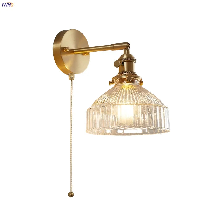 Helnys Copper Socket LED Wall Lamp Clear Glass Pull Chain Switch