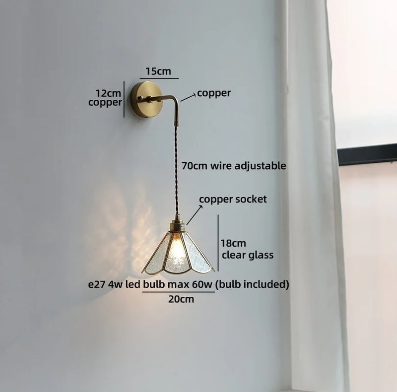 Helnys Brass Glass Shade LED Wall Lamp, Nordic Modern Bathroom Mirror Light