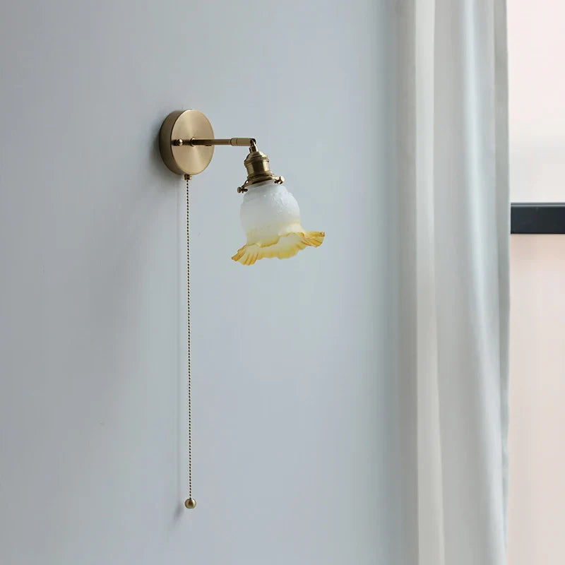 Helnys Flower Glass LED Wall Light Fixture, Vintage Up Down Rotate Bedside Lamp
