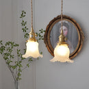 Helnys White Bud Glass LED Pendant Light - Modern Nordic Wire Adjustable Hang Lamp