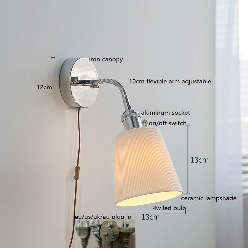 Helnys Adjustable Arm LED Wall Sconce White Glass Ball Mirror Stair Light