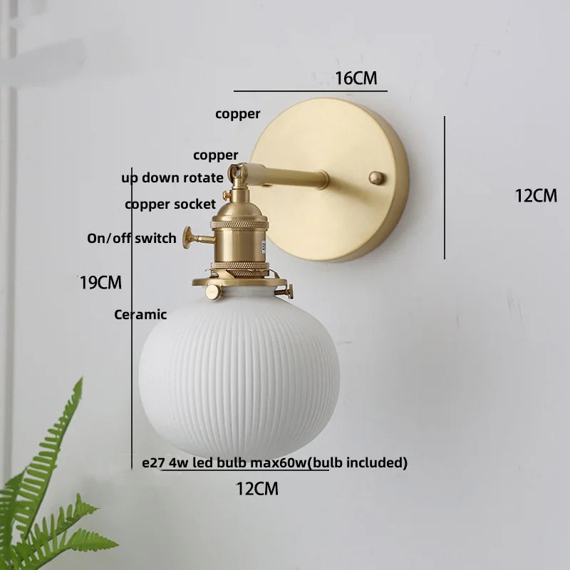 Helnys Ceramic E27 LED Wall Lamp Sconce with Pull Chain Switch - Nordic Modern Style