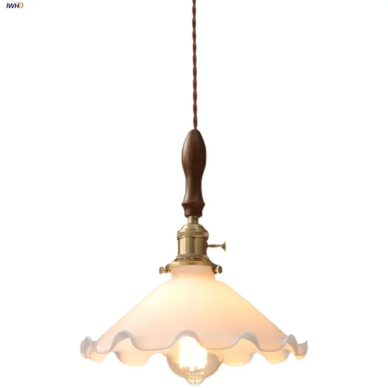 Helnys Glass LED Pendant Lights Nordic Modern Hang Lamp with Copper Knob Switch