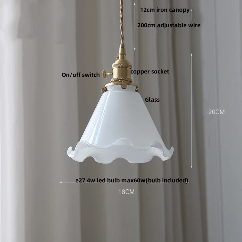 Helnys Nordic LED Pendant Lamp with Adjustable Brass Knob Switch & White Glass