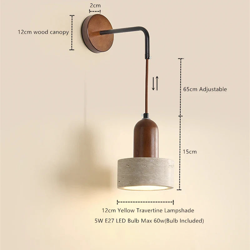 Helnys LED Wall Lamp in Walnut Yellow Travertine for Stair Living Room Lighting