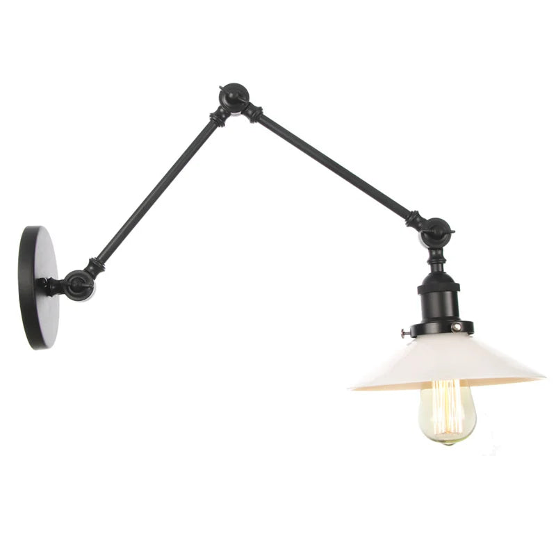 Helnys Vintage Swing Arm Wall Lamp with White Glass Shade