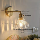 Helnys Copper Rotate LED Wall Light with Pull Chain Switch - Modern Glass Bedside Lamp