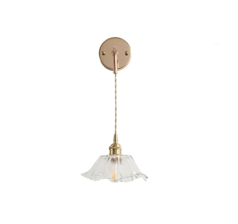 Helnys Adjustable LED Wall Light Clear Glass Copper Socket Bedside Lamp