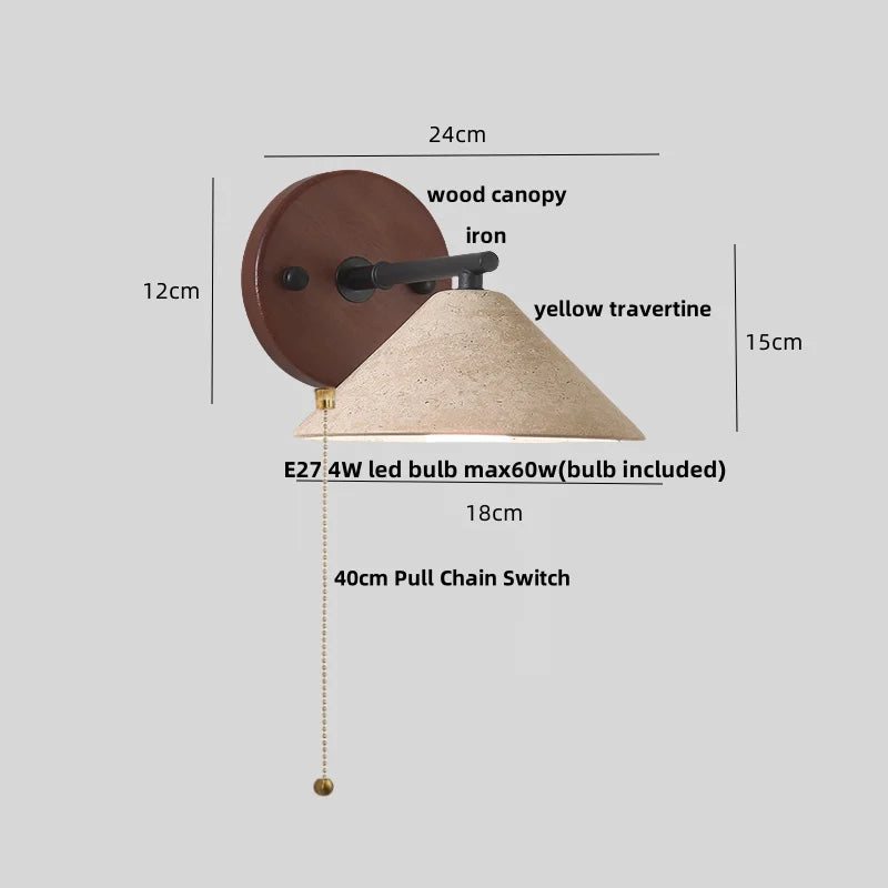 Helnys LED Wall Light Hotel Hallway Wood Pull Chain Iron Mirror Light