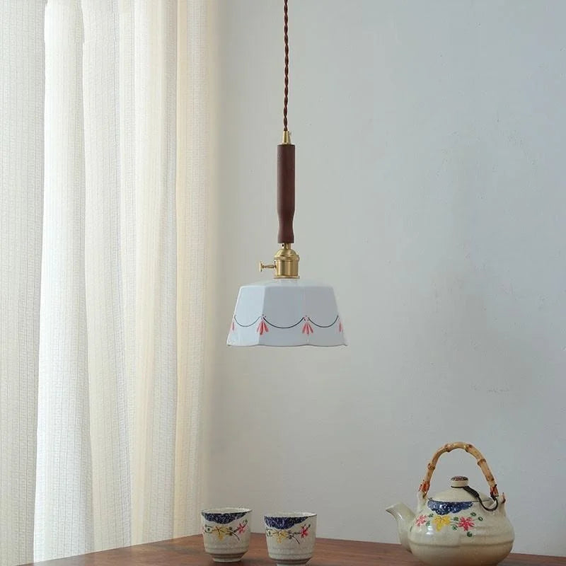 Helnys Ceramic Copper Knob LED Pendant Light Fixture - Modern Nordic Adjustable Hanging Lamp