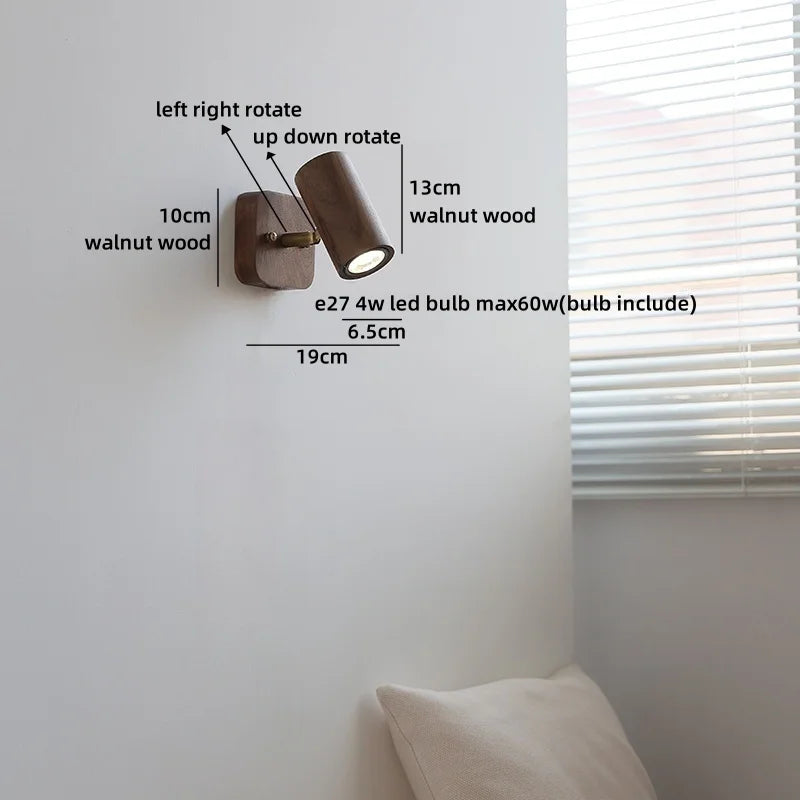 Helnys Wooden LED Wall Lamps for Bedroom Design Luminaire, Walnut Wood Shade, Bathroom Mirror, Stair Light