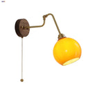 Helnys Copper LED Wall Sconce Amber Glass Walnut Base Nordic Modern Mirror Light