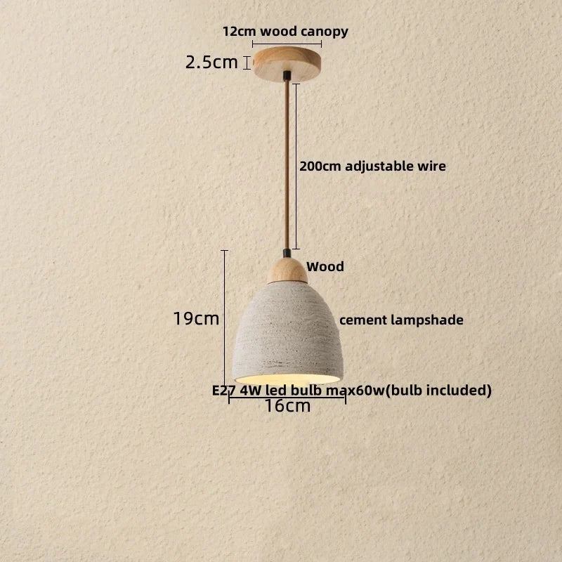 Helnys Wood Cement Mountain LED Pendant Light - Nordic Modern Hang Lamp