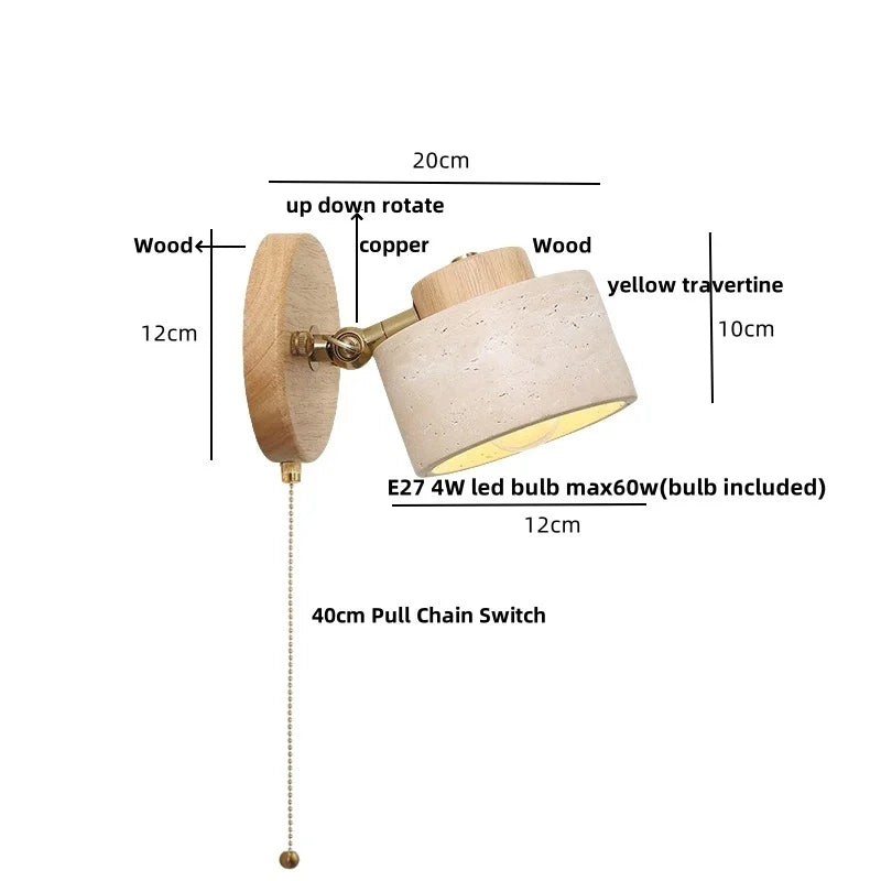Helnys Copper LED Wall Light: Modern Nordic Stone Bedside Lamp for Study Hallway