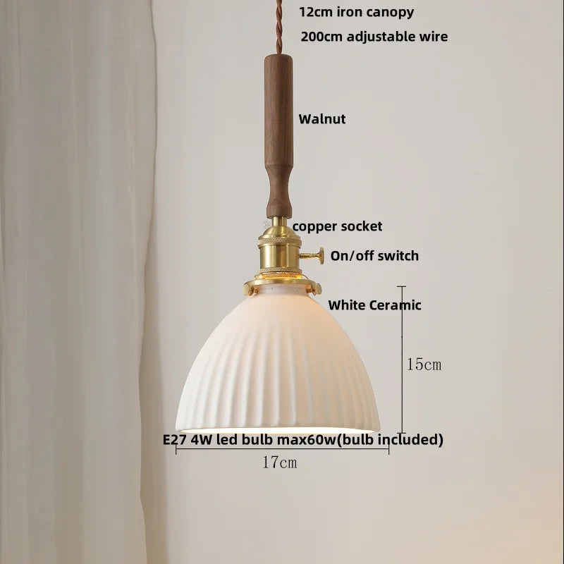 Helnys Ceramic Copper Knob LED Pendant Light Fixture - Modern Nordic Adjustable Hanging Lamp