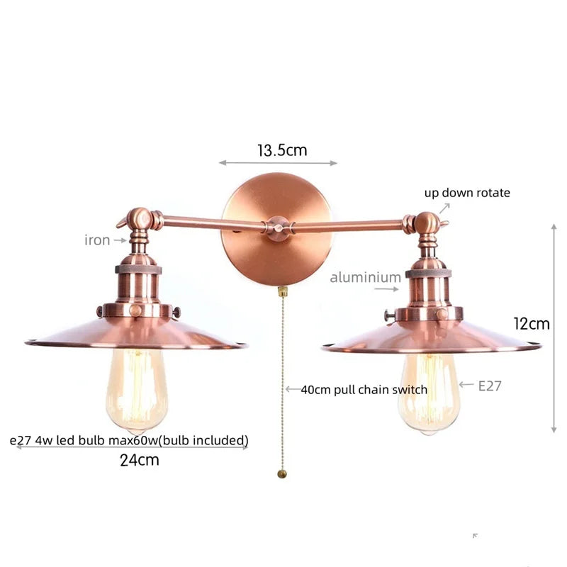 Helnys Vintage LED Wall Lamp Iron Industrial Style Loft Wandlamp