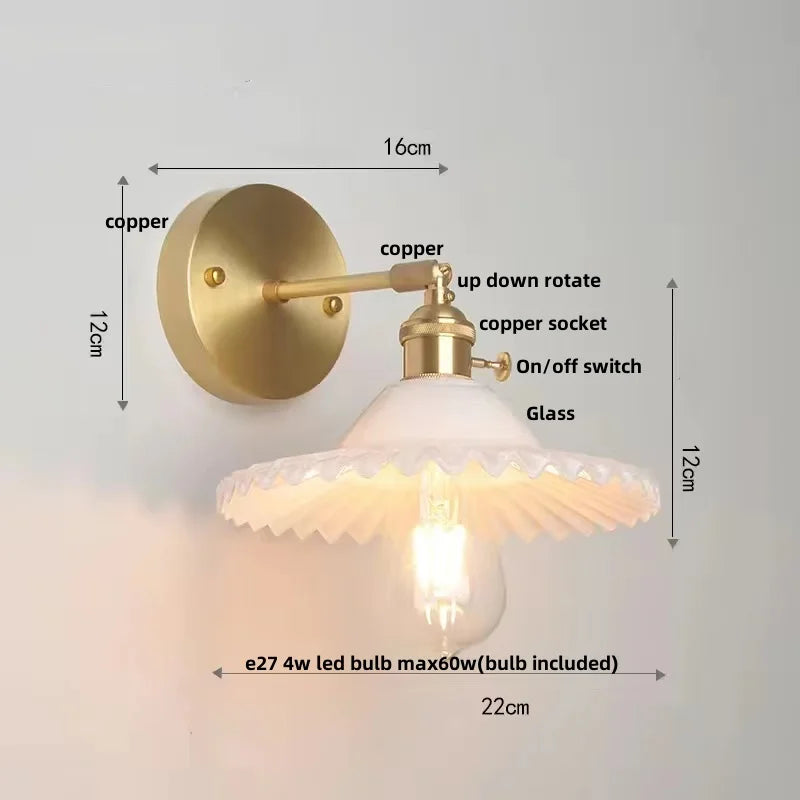 Helnys Green Glass LED Wall Lights with Pull Chain Switch for Home Decor