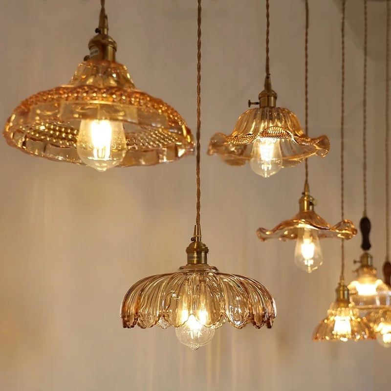 Helnys Amber Flower Glass LED Pendant Light - Nordic Modern Design