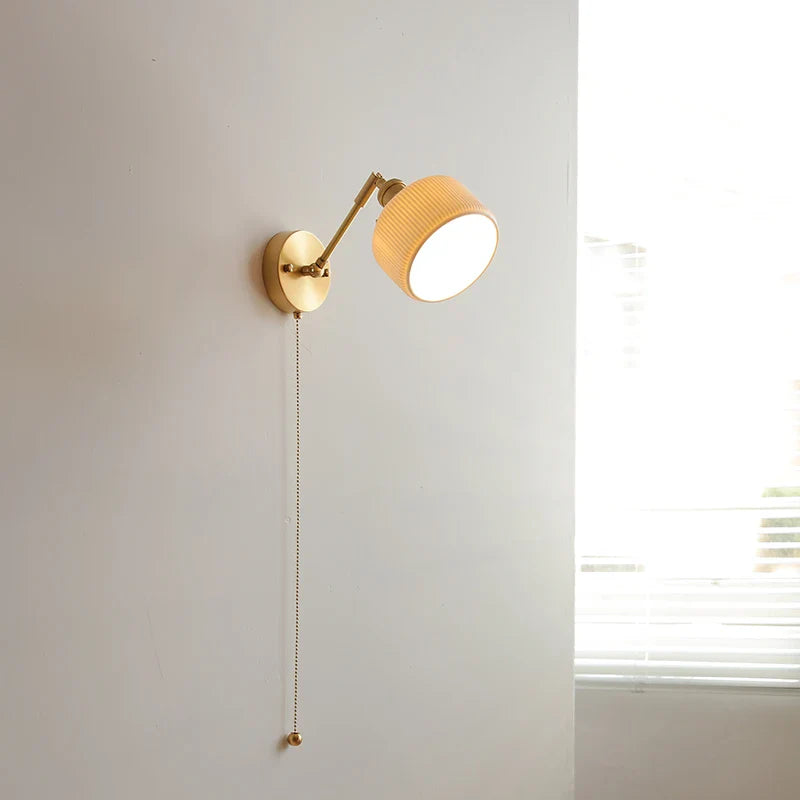 Helnys Nordic Ceramic Copper LED Wall Lamp with Pull Chain Switch, Adjustable for Bathroom Mirror