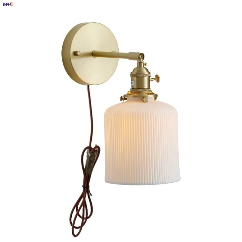 Helnys Ceramic Knob Switch LED Wall Lights for Bedroom Hallway Porch Mirror