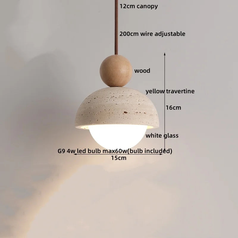 Helnys Yellow Travertine LED Pendant Lamp, Modern Nordic Hanging Lights.