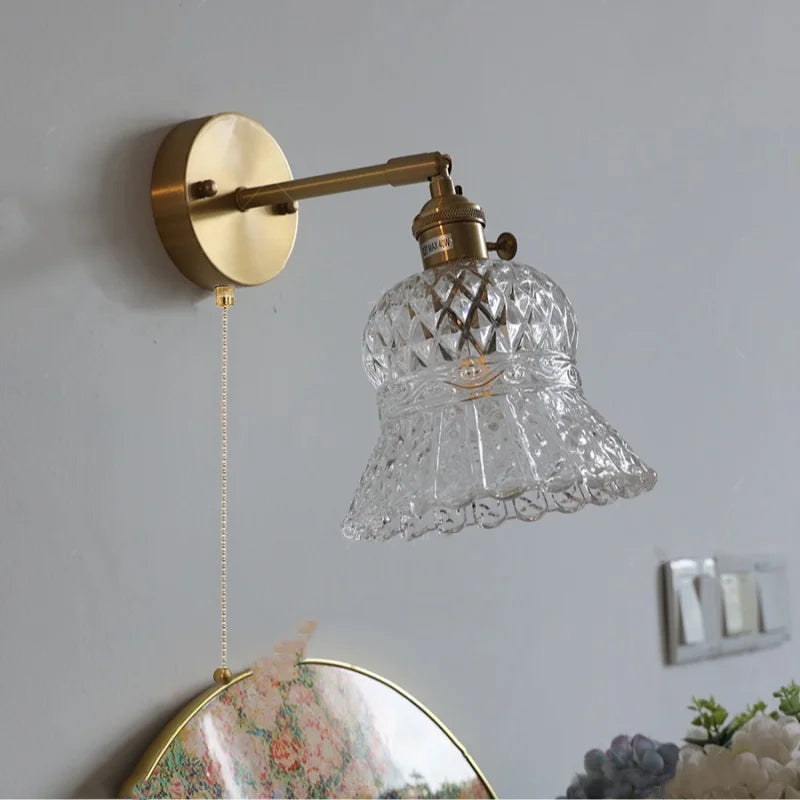 Helnys Amber Flower Glass Wall Light with Pull Chain Switch