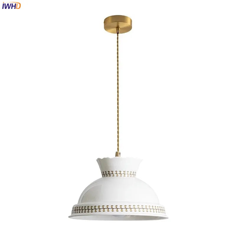 Helnys Flower Ceramic LED Pendant Light, Modern Nordic Style Copper Hanging Lamp