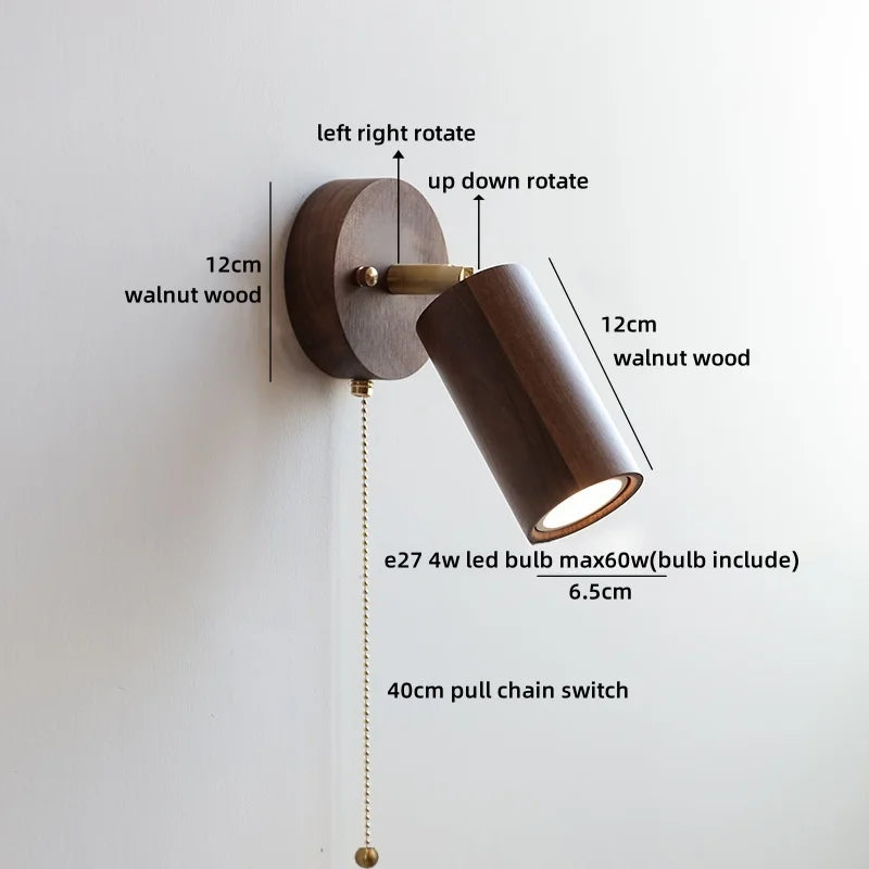 Helnys Pull Chain Switch LED Wall Lamp Sconce for Bedroom and Bathroom