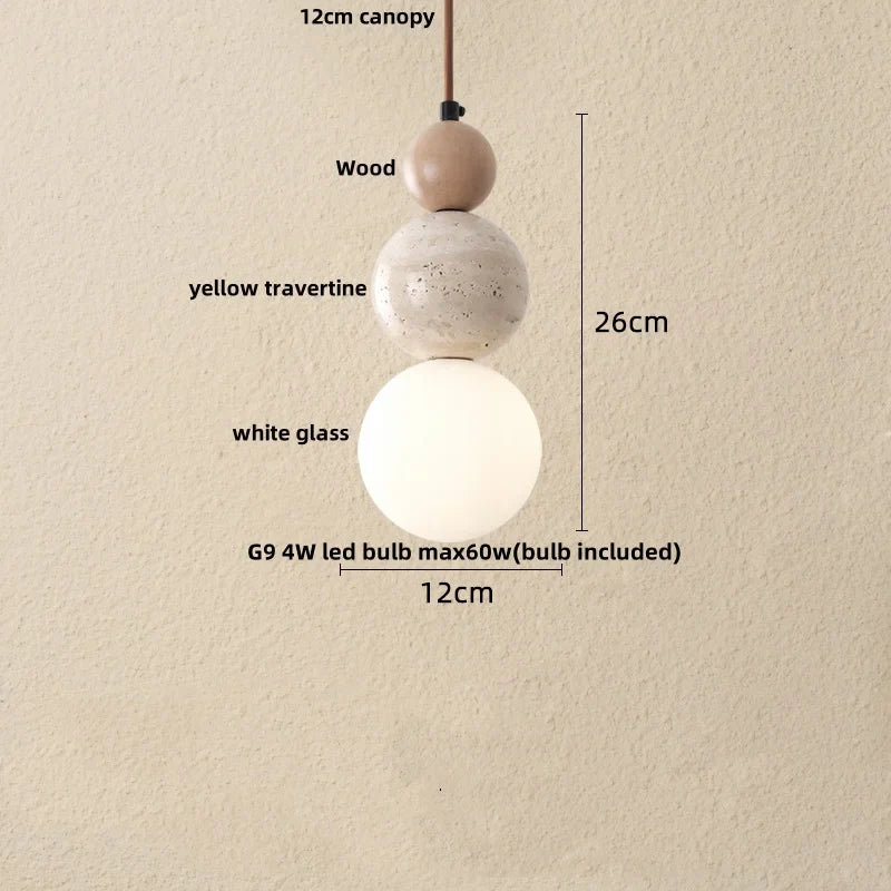Helnys Adjustable LED Pendant Lights Yellow Travertine Hang Lamp Nordic Modern Wood