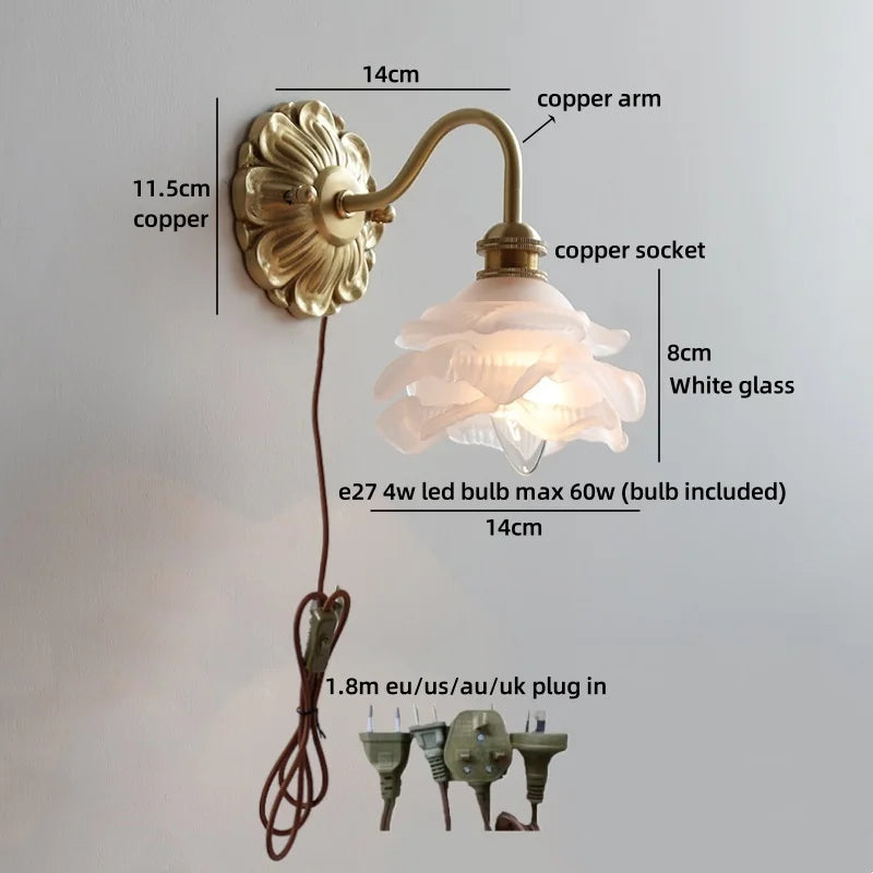 Nordic LED Wall Lamps Antique Brass Resin Flower Design Helnys Wall Light