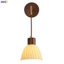 Helnys Adjustable LED Wall Light Fixture Ceramic Wood Base Bedside Lamp