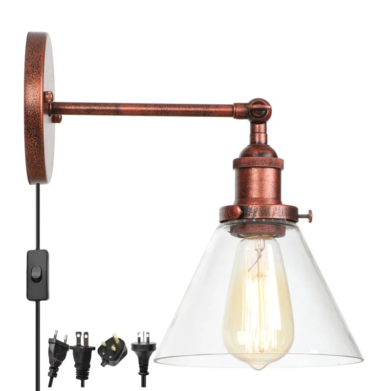 Helnys Clear Glass Iron LED Wall Lamps Stair Light Fixtures Rustic Industrial Vintage