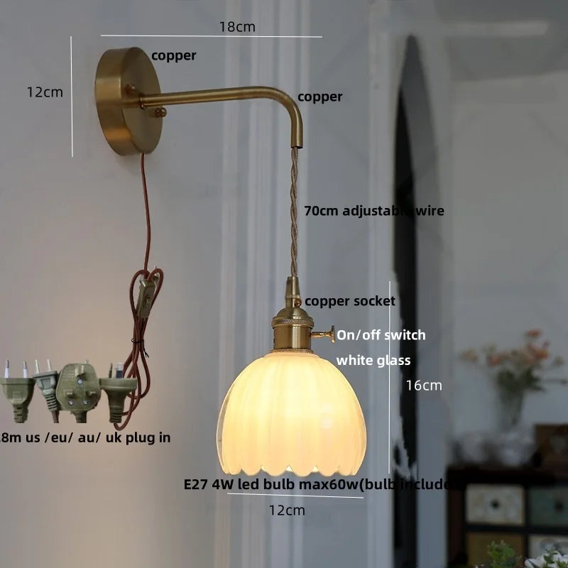 Helnys Smoke Gray Glass LED Wall Light with Pull Chain Switch - Minimalist Design