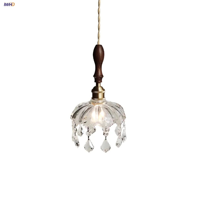 Helnys Modern LED Wall Light Fixture Wood Glass Copper Hanging Lamp