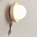 Helnys LED Wall Light Bedroom Restaurant Bar, Nordic Design, White Glass, Travertine Wood Canopy