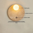 Helnys LED Wall Lamp Sconce Yellow Travertine Stone Wood Base Stair Light