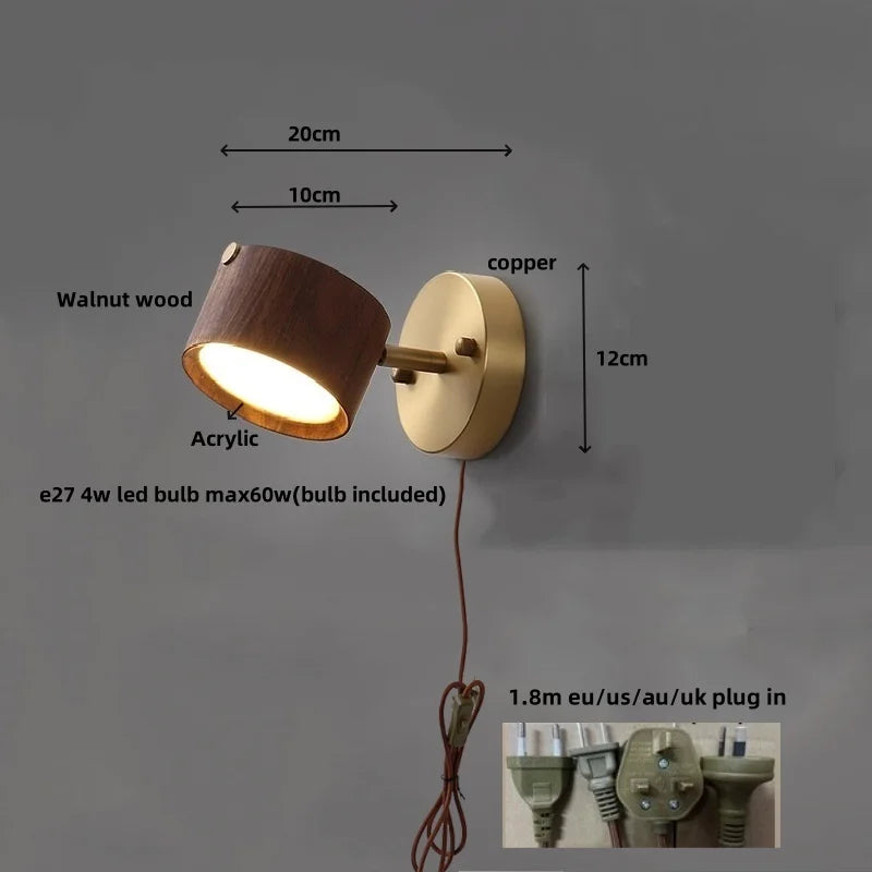 Helnys LED Wall Sconce Walnut Wood Base Modern Art Lamp