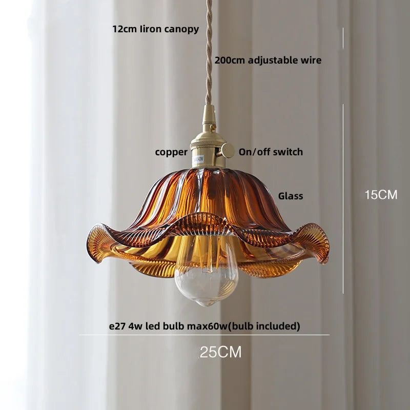 Helnys Amber Flower Glass LED Pendant Light - Nordic Modern Design