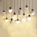 Helnys Ambient LED Pendant Wood Canopy Yellow Travertine Glass Hanging Lamp