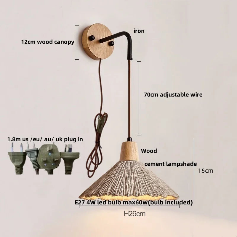 Helnys Nordic LED Wall Lights Wood Cement Interior Decor Sconce Lampara De Pared