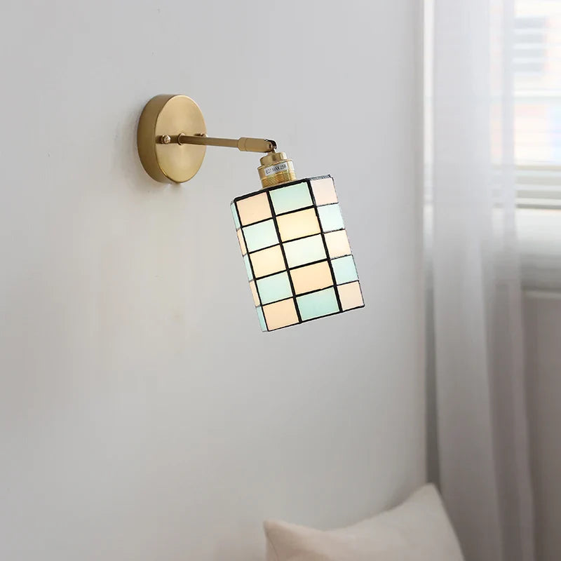 Helnys Vintage Glass Wall Sconce Blue White Art Shade LED Stair Bathroom Light